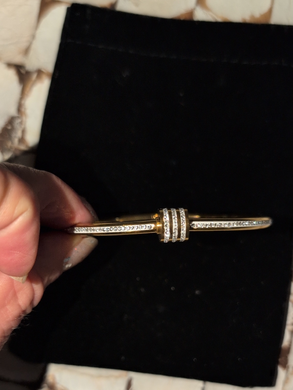 Gold Toned Crystal-Accented Women's Bangle Bracelet